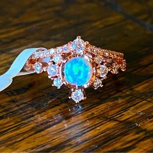 Blue Opal and Rose Gold Ring